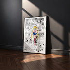 Usagi Tsukino Sailor Moon manga poster inspired by Sailor Moon in a black frame against a charcoal gray wall