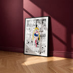 Usagi Tsukino Sailor Moon manga poster inspired by Sailor Moon in a black frame against a burgundy wall
