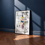 Usagi Tsukino Sailor Moon manga poster inspired by Sailor Moon in a black frame against a navy blue wall