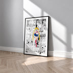 Usagi Tsukino Sailor Moon manga poster inspired by Sailor Moon in a black frame against a light gray wall