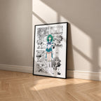 Michiru Kaioh Sailor Neptune manga poster inspired by Sailor Moon in a black frame against a warm beige wall