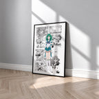 Michiru Kaioh Sailor Neptune manga poster inspired by Sailor Moon in a black frame against a light gray wall