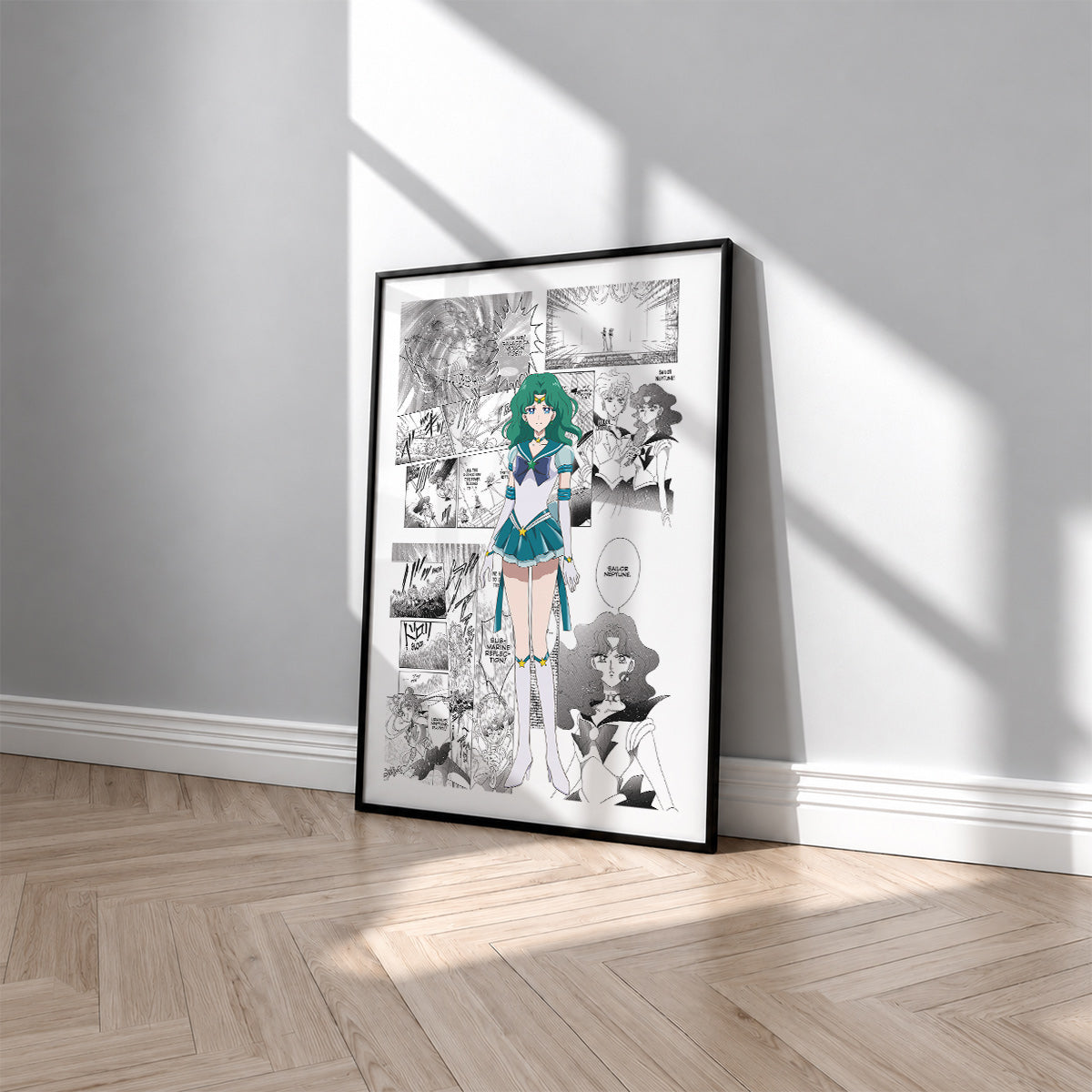 Michiru Kaioh Sailor Neptune manga poster inspired by Sailor Moon in a black frame against a light gray wall