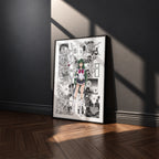 Setsuna Meioh Sailor Pluto manga poster inspired by Sailor Moon in a black frame against a charcoal gray wall