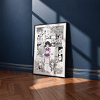 Hotaru Tomoe Sailor Saturn manga poster inspired by Sailor Moon in a black frame against a navy blue wall