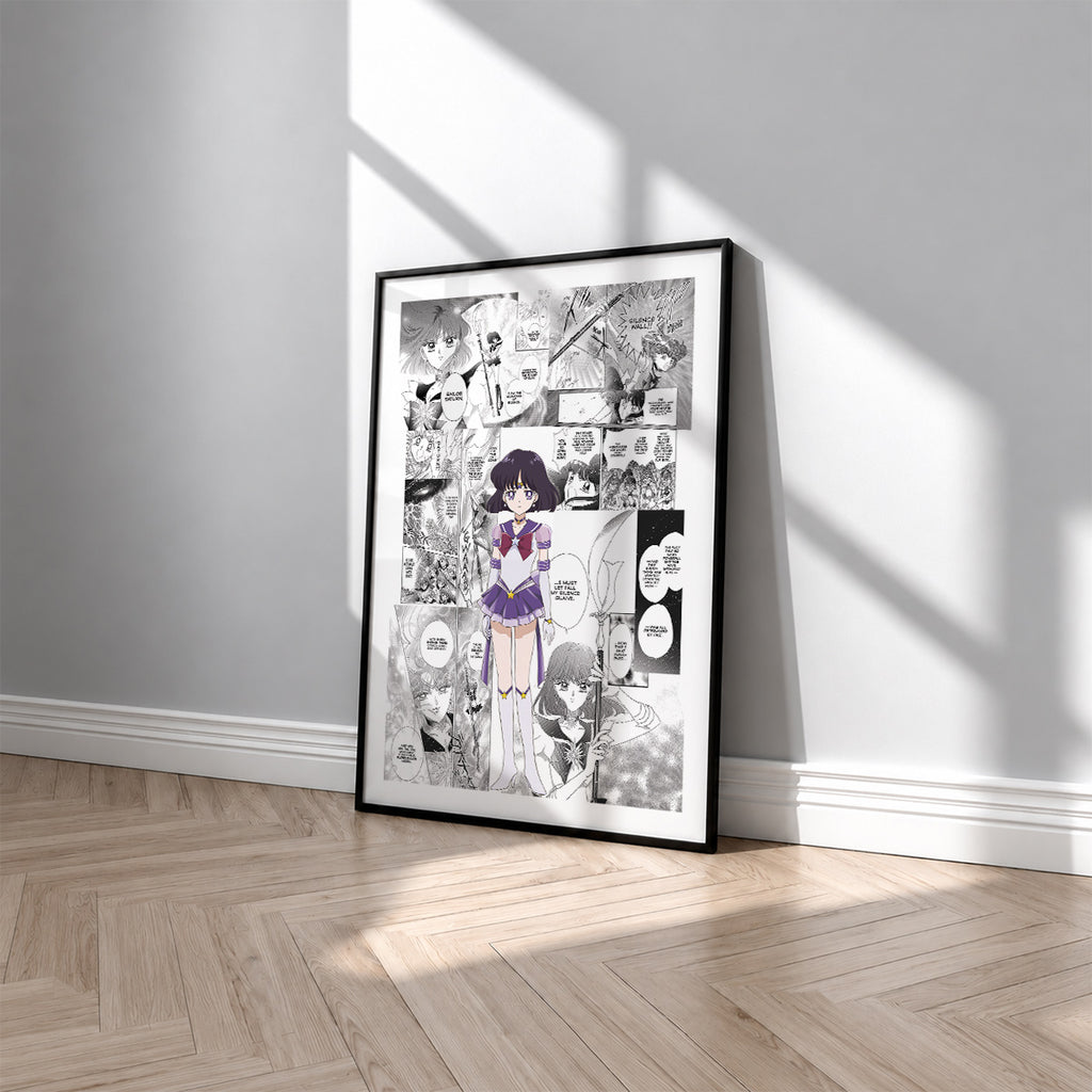 Hotaru Tomoe Sailor Saturn manga poster inspired by Sailor Moon in a black frame against a light gray wall