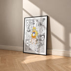 Minako Aino Sailor Venus manga poster inspired by Sailor Moon in a black frame against a warm beige wall