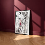 Sakura Haruno manga poster inspired by Naruto in a black frame against a burgundy wall