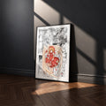 Sakura Kinomoto manga poster inspired by Cardcaptor Sakura in a black frame against a charcoal gray wall