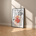 Sakura Kinomoto manga poster inspired by Cardcaptor Sakura in a black frame against a warm beige wall