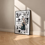 Sanemi Shinazugawa manga poster inspired by Demon Slayer in a black frame against a warm beige wall