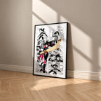 Sango manga poster inspired by Inuyasha in a black frame against a warm beige wall