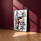 Sango manga poster inspired by Inuyasha in a black frame against a burgundy wall