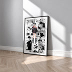 Sarada Uchiha manga poster inspired by Naruto in a black frame against a light gray wall