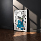 Sawako Kuronuma and Shota Kazehaya manga poster inspired by Kimi ni Todoke: From Me to You in a black frame against a charcoal gray wall