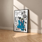 Sawako Kuronuma and Shota Kazehaya manga poster inspired by Kimi ni Todoke: From Me to You in a black frame against a warm beige wall