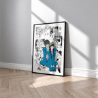 Sawako Kuronuma and Shota Kazehaya manga poster inspired by Kimi ni Todoke: From Me to You in a black frame against a light gray wall