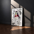 Seiko Ayase manga poster inspired by Dandadan in a black frame against a charcoal gray wall