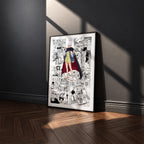 Seiko Ayase manga poster inspired by Dandadan in a black frame against a charcoal gray wall