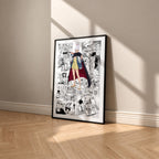 Seiko Ayase manga poster inspired by Dandadan in a black frame against a warm beige wall