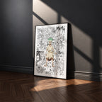 Senku Ishigami manga poster inspired by Dr. Stone in a black frame against a charcoal gray wall