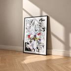 Sesshomaru manga poster inspired by Inuyasha in a black frame against a warm beige wall