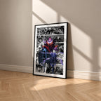 Shadow Army manga poster inspired by Solo Leveling in a black frame against a warm beige wall