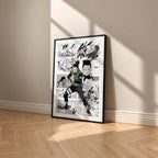 Shikamaru Nara manga poster inspired by Naruto in a black frame against a warm beige wall