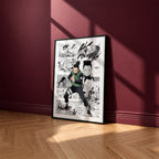 Shikamaru Nara manga poster inspired by Naruto in a black frame against a burgundy wall