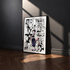 Shinobu Kocho manga poster inspired by Demon Slayer in a black frame against a charcoal gray wall