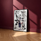 Shinobu Kocho manga poster inspired by Demon Slayer in a black frame against a burgundy wall