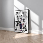 Shinobu Kocho manga poster inspired by Demon Slayer in a black frame against a light gray wall