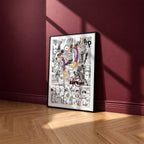 Shiratorizawa Academy manga poster inspired by Haikyu!! in a black frame against a burgundy wall