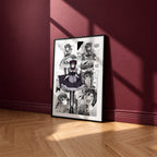 Shizuku Kuroe manga poster inspired by My Dress-Up Darling in a black frame against a burgundy wall