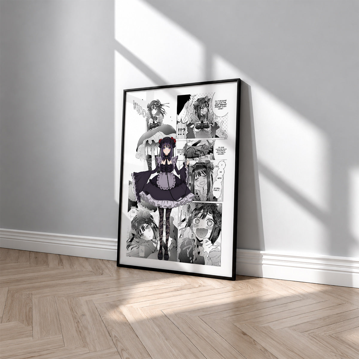 Shizuku Kuroe manga poster inspired by My Dress-Up Darling in a black frame against a light gray wall