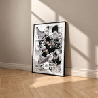 Shota Aizawa manga poster inspired by My Hero Academia in a black frame against a warm beige wall