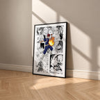 Shoto Todoroki manga poster inspired by My Hero Academia in a black frame against a warm beige wall