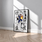 Shoto Todoroki manga poster inspired by My Hero Academia in a black frame against a light gray wall