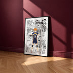 Shoyo Hinata manga poster inspired by Haikyu!! in a black frame against a burgundy wall