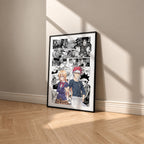 Soma Yukihira and Erina Nakiri manga poster inspired by Food Wars!: Shokugeki no Soma in a black frame against a warm beige wall