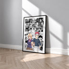 Soma Yukihira and Erina Nakiri manga poster inspired by Food Wars!: Shokugeki no Soma in a black frame against a light gray wall