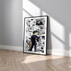 Spike Spiegel manga poster inspired by Cowboy Bebop in a black frame against a light gray wall