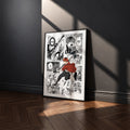 Stark manga poster inspired by Frieren in a black frame against a charcoal gray wall