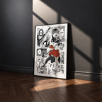 Stark manga poster inspired by Frieren in a black frame against a charcoal gray wall