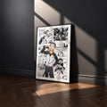 Subaru Natsuki manga poster inspired by Re:Zero in a black frame against a charcoal gray wall