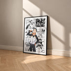 Subaru Natsuki manga poster inspired by Re:Zero in a black frame against a warm beige wall