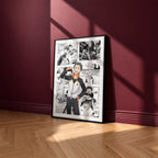Subaru Natsuki manga poster inspired by Re:Zero in a black frame against a burgundy wall