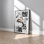Subaru Natsuki manga poster inspired by Re:Zero in a black frame against a light gray wall