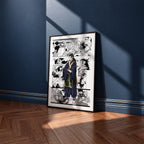 Suguru Geto manga poster inspired by Jujutsu Kaisen in a black frame against a navy blue wall