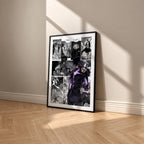Sung Jinwoo Shadow Monarch manga poster inspired by Solo Leveling in a black frame against a warm beige wall
